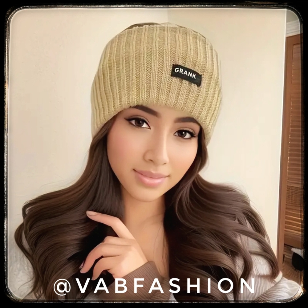 Thick, Khaki Ribbed, Soft, Earwarmer Headband Winter Beanie